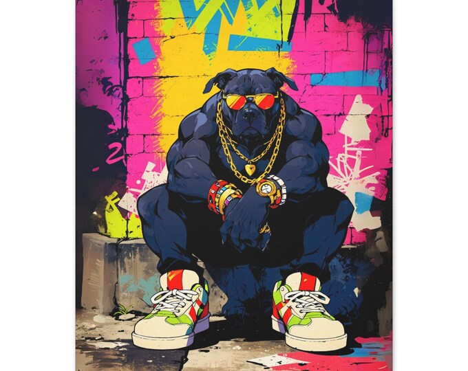Urban Dog Art Canvas Print, Hip-Hop Wall Decor, Street Style Home Art, Perfect Gift for Dog Lovers, Cool Dog Poster, Unique Wall Art