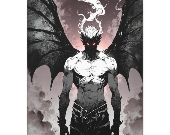 Demon Wall Art Print, Gothic Home Decor, Fantasy Artwork, Unique Gift for Gamers, Art for Modern Spaces, 1.25" Stretched Canvas, Humanoid