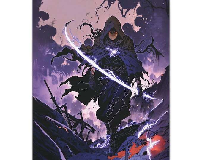 Mystical Warrior Matte Canvas Art Print | Fantasy Decor, Dark Knight Artwork, Gifting for Gamers, Wall Art for Home