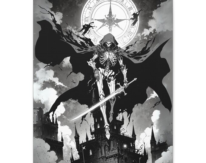 Gothic Skeleton Canvas Wall Art, Dark Fantasy Decor, Halloween Home Decor, Spooky Art for Gothic Lovers, Unique Gift for Occasions