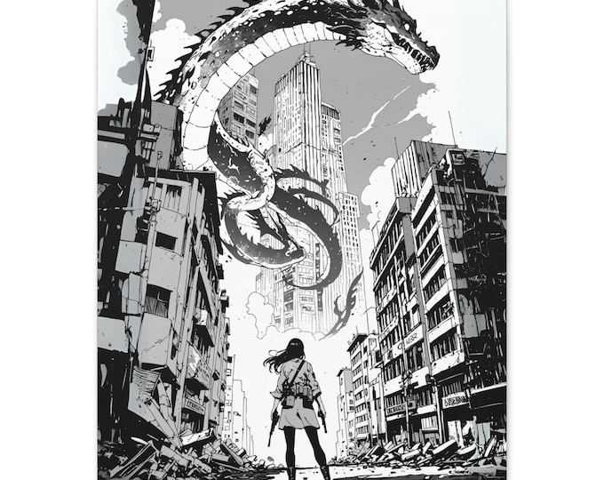 Urban Fantasy Wall Art | Dragon & Cityscape Canvas | Home Decor, Gift for Gamers, Anime Lovers, Unique Artwork