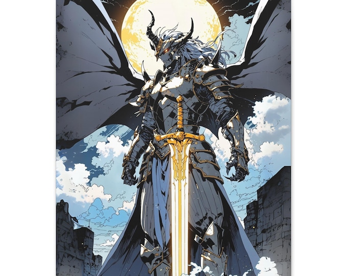 Fantasy Art Canvas Print, Epic Sword and Dragon Vibes, Wall Decor for Gamers, Gift for Fantasy Lovers, Home Decor, Unique Art Piece, Knight
