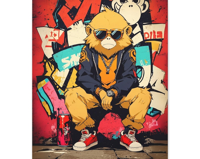 Cool Monkey Urban Art Canvas Print, Street Art Decor, Funky Wall Art, Gift for Teens, Hip Hop Decor, Unique Home Decor