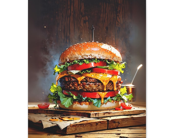 Gourmet Burger Wall Art, Canvas Print, Kitchen Decor, Food Lover Gift, Burger Canvas Art, Home Kitchen Wall Decor