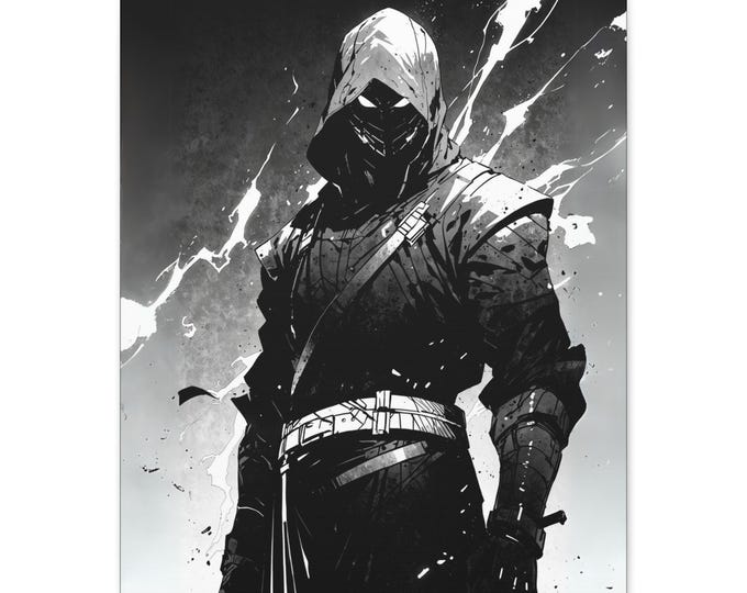 Ink Splatter Ninja Canvas Wall Art, Bold Home Decor, Perfect for Anime Fans, Gamer Gift, Unique Artwork