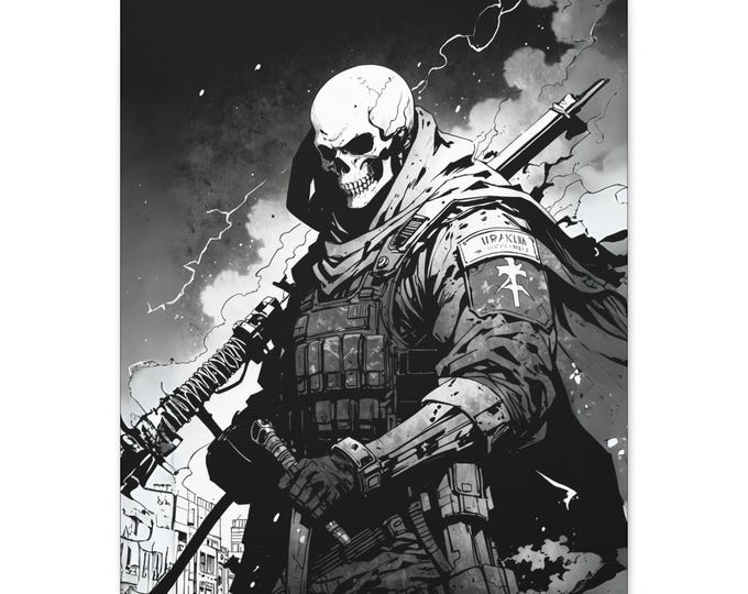 Skull Warrior Canvas Art | Dark Fantasy Wall Decor, Gift for Gamers, Unique Home Artwork, Gothic Decor, Halloween Decor
