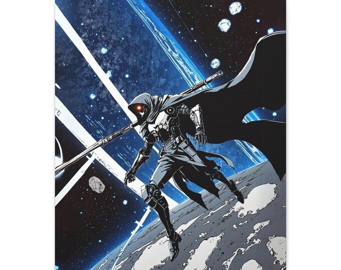 Sci-Fi Canvas Art, Futuristic Space Decor, Soldier, Warrior, Cosmic Wall Art, Space Adventure Prints, Gift for Space Lovers