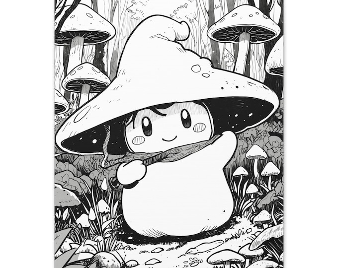 Wall Art, Slime Cute Wizard Mushroom Cap Matte Canvas Print, Stretched 25 inch - Magical Kids Room Decor, Fantasy Artwork, Whimsical Nursery