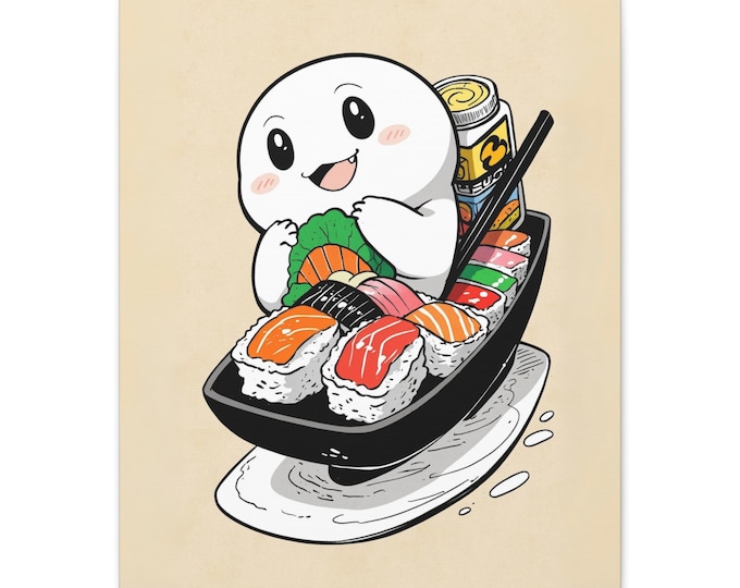 Cute Sushi Character Art Print, Whimsical Kitchen Decor, Foodie Gift, Fun Wall Art for Sushi Lovers, Kawaii Home Accents, Unique Gift Idea