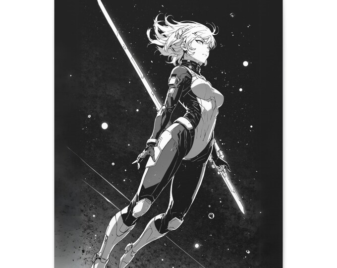 Space Warrior Canvas Art Print, Futuristic Home Decor, Gift for Sci-Fi Fans, Wall Art, Black and White Artwork