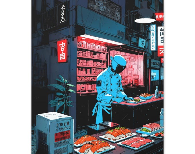 Urban Sushi Canvas Art Print, Retro Japanese Wall Decor for Food Lovers, Kitchen Artwork, Gift for Sushi Chefs, Perfect for Home