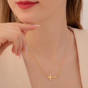 Custom Cross Pendant Sideways Cross Necklace with Name Personalized Baptism Cross Name Necklace Easter Gift for Her Name Engraved Cross