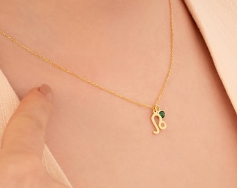 Custom Zodiac Necklace with Birthstone Zodiac Necklace Silver Zodiac Sign Necklace Dainty Celestial Necklace Gift for Women Zodiac Charm