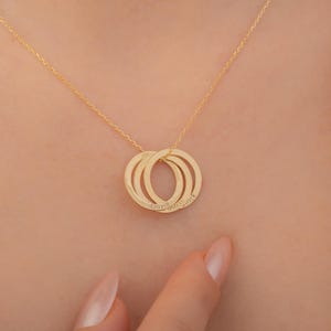 Custom Name Circle Necklace, Personalized Family Name Necklace, Russian Ring Charm, Kids Name Ring, Multi Ring Necklace Name Ring Necklace