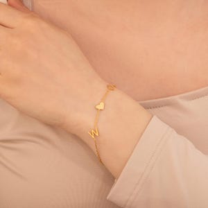 Custom Initial Letter Bracelet for Her Personalized Womens Bracelet 2 Letter 1 Heart Bracelet Letter Initial Bracelet Christmas Gift for Her