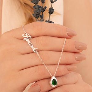 Handmade Alexandrite Birthstone Necklace Personalized Teardrop Birthstone Name Necklace Anniversary Gifts for Wife Birthday Gift for Her