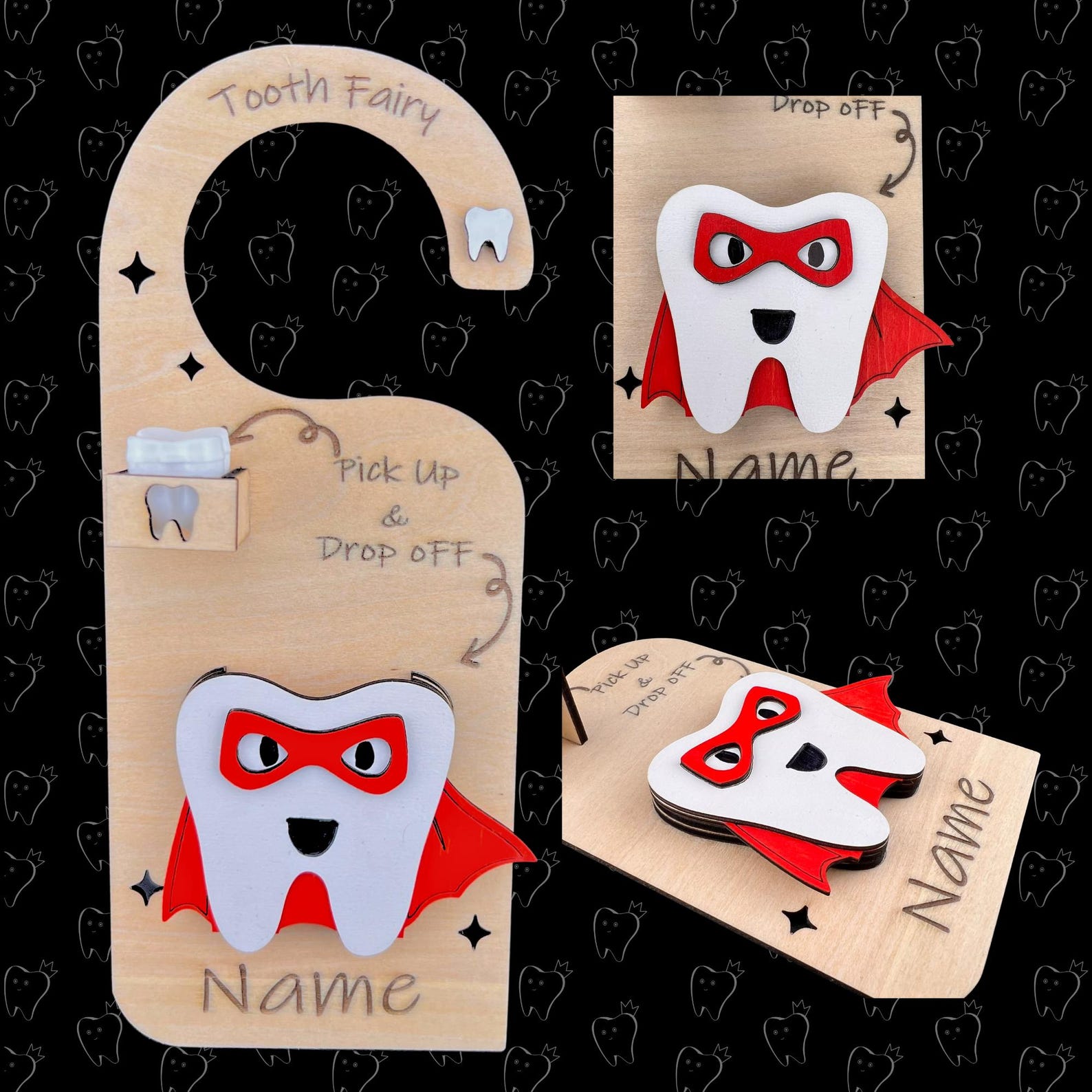 Personalized Tooth Fairy Door Hanger | Child Teeth Chart, Tooth Holder ...