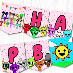 Sprunki Birthday Banner Pennant | Sprunki Birthday Party Decor | Bunting Banner Party Decoration | Editable DIY Birthday Pennants  PINK
