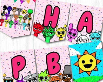 Sprunki Birthday Banner Pennant | Sprunki Birthday Party Decor | Bunting Banner Party Decoration | Editable DIY Birthday Pennants  PINK