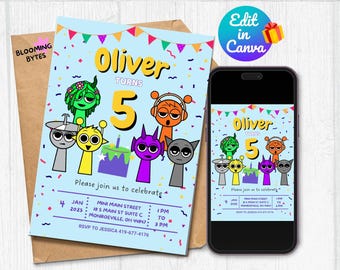 Incredibox Sprunki Birthday Invitation Template, Digital Editable Kids Party Invite, Textable Mobile Printable, Sprunki Invitation, Instant
