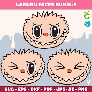 Labubu Face SVG, Labubu Face Clipart Bundle, Layered Cricut Digital Cut File, Labubu Face Laser Engraving File, Silhouette, HQ 300 dpi PNG