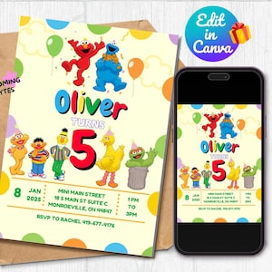 Street Monsters Birthday Invitation, Elmo Birthday Party Invite, Printable Invitation, Kids Boy Birthday Party, Party Invite Template