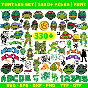 Ninja Turtle Clipart SVG PNG-bundel, Ninja Turtle gelaagde SVG, Turtles Png-bundel, verjaardag brieven digitale clipartbestanden