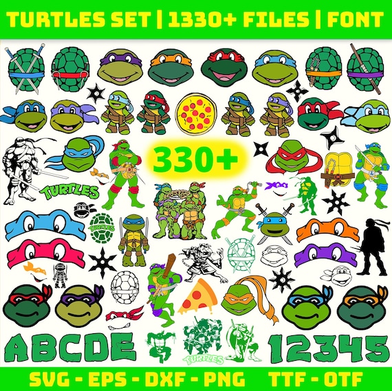 Ninja Turtle Clipart SVG PNG Bundle, Ninja Turtle Layered SVG, Turtles Png Bundle, Birthday Letters Clipart Digital Files