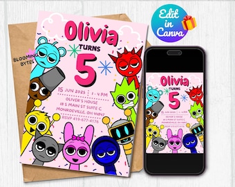 Incredibox Sprunki Birthday Invitation Template, Digital Editable Kids Party Invite, Textable Mobile Printable, Sprunki Invitation Pink