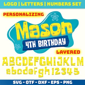 Sponge Birthday Banner SVG, Personalized Logo DIY, Baby Letters Svg Layered Baby Font OTF Kids Letters Cricut Font Svg Birthday Kids Shirt