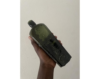 Antique V. Hoytema & Co. Dutch Case Gin Bottle - 1800s Olive Green Glass