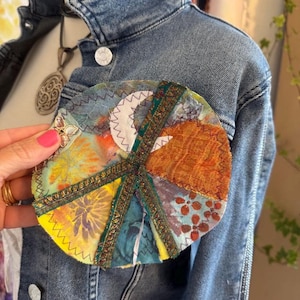 PEACE symbol multicolor Boho Shimmer Applique Patch, Jeans or Jacket, flowers, lace, moon, Hippy Sew-On or  Iron on  one-of-a-kind,  16cm
