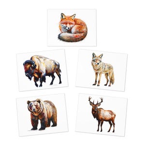 Paquete de 5 tarjetas rústicas de animales y naturaleza