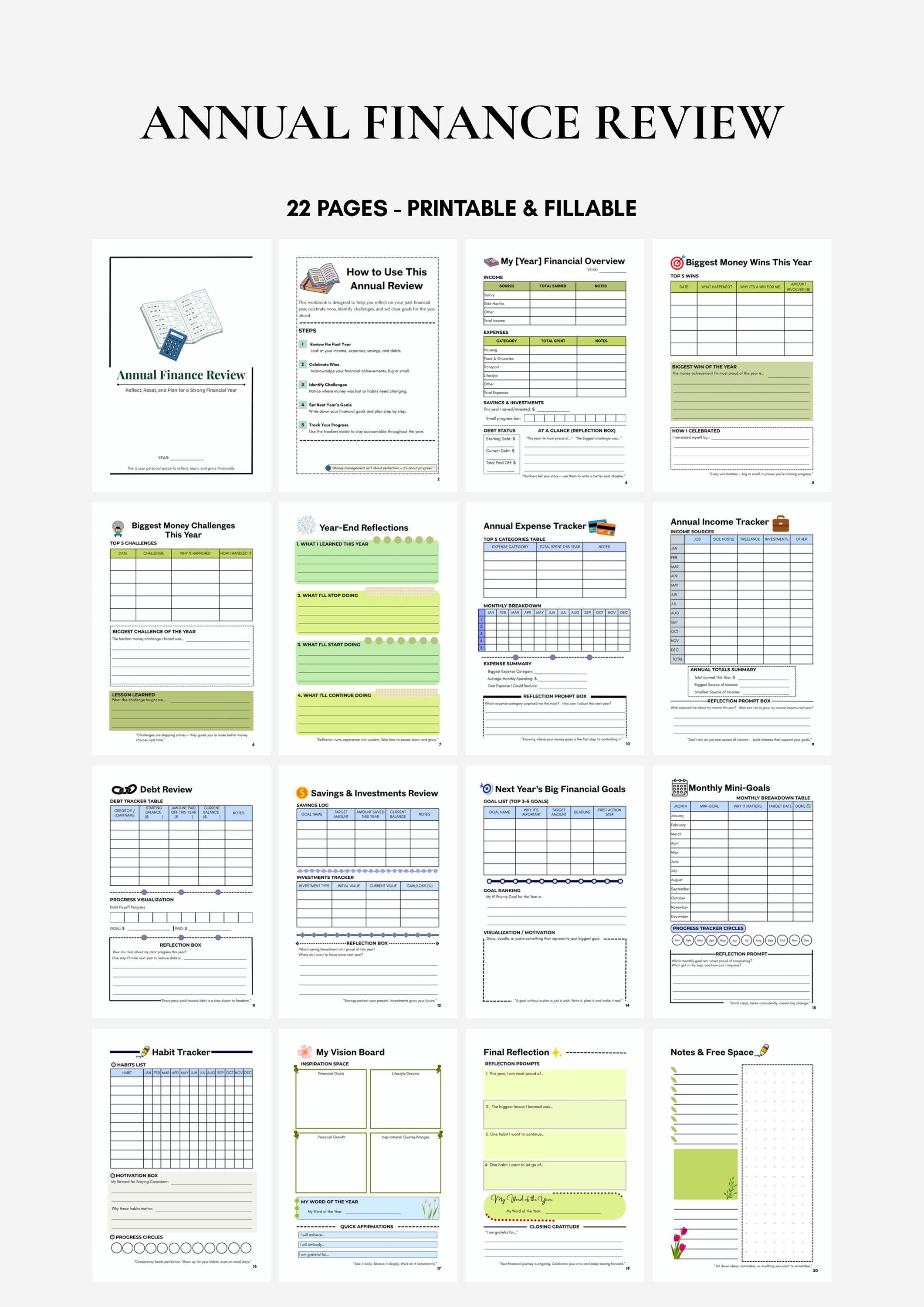 Annual Finance Review Workbook | Budget, Goals, Savings (PDF) - Etsy