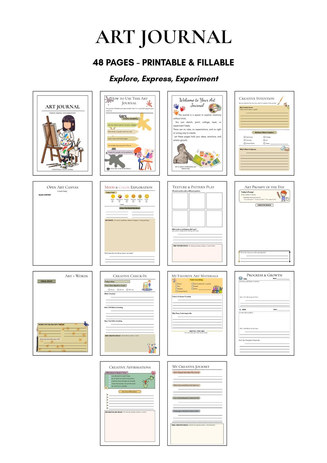 Art Journal Printable | Creative Expression Workbook PDF | Guided Art ...