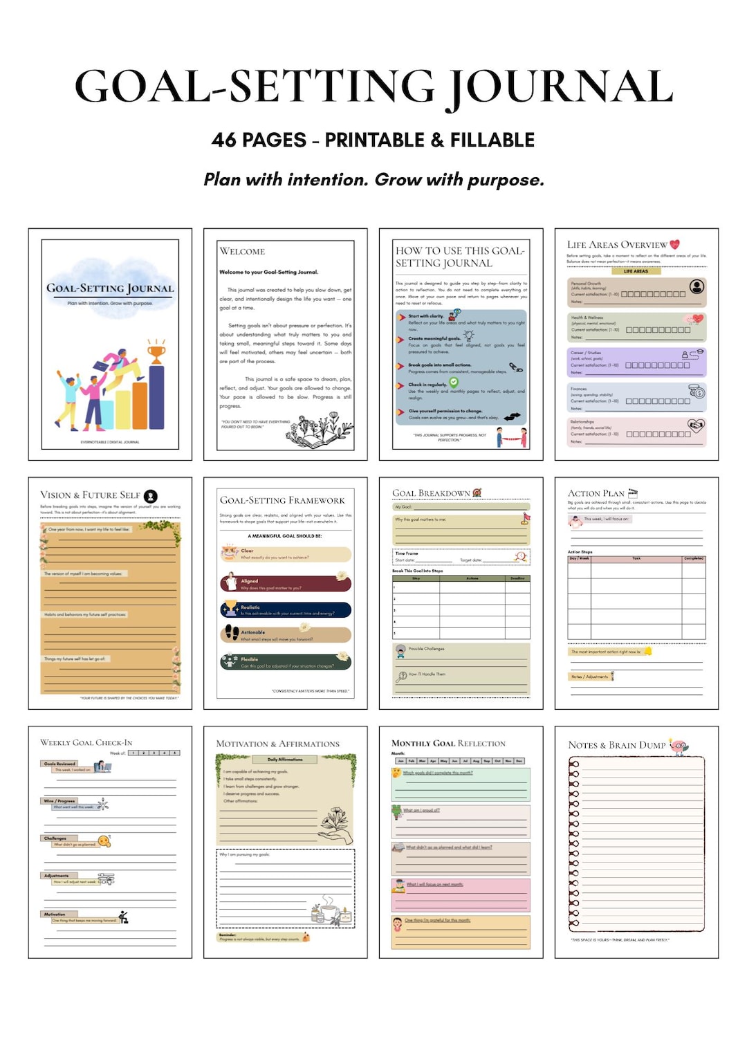 Goal Setting Journal Printable | Weekly and Monthly Tracker | Productivity and Self Improvement ...