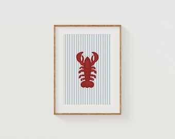 Lobster and Blue Striped Digital Print Coastal Granddaughter Wall Decor Coastal New England Print East Coast Art