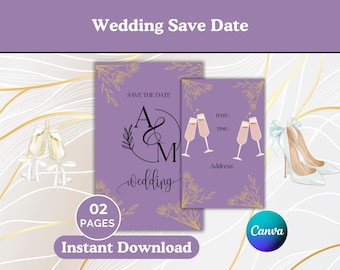 Wedding Save Date Template, Floral Wedding Save Date, Editable Wedding Template, Custom Canva Template, Digital Elegant Save Date