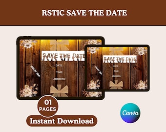 Floral Save the Date Template, Wedding Invitation Template, Rustic Save the Date Invite, Editable Canva Template