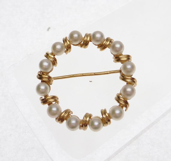 14k Pearl Circle Pin Vintage - image 2