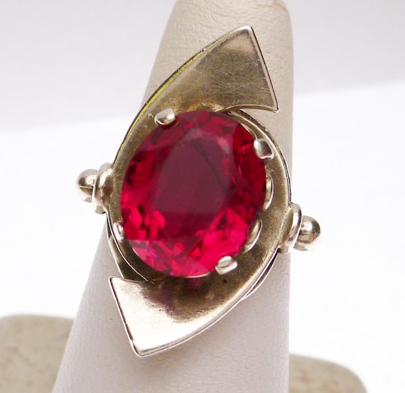 Sterling Red Stone Long Ring - image 1