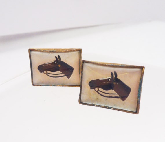 Horse Head Gold Tone Cuff Links Vintage - image 1