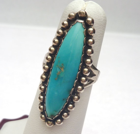 Silver and Turquoise Native American Made Marquis… - image 1