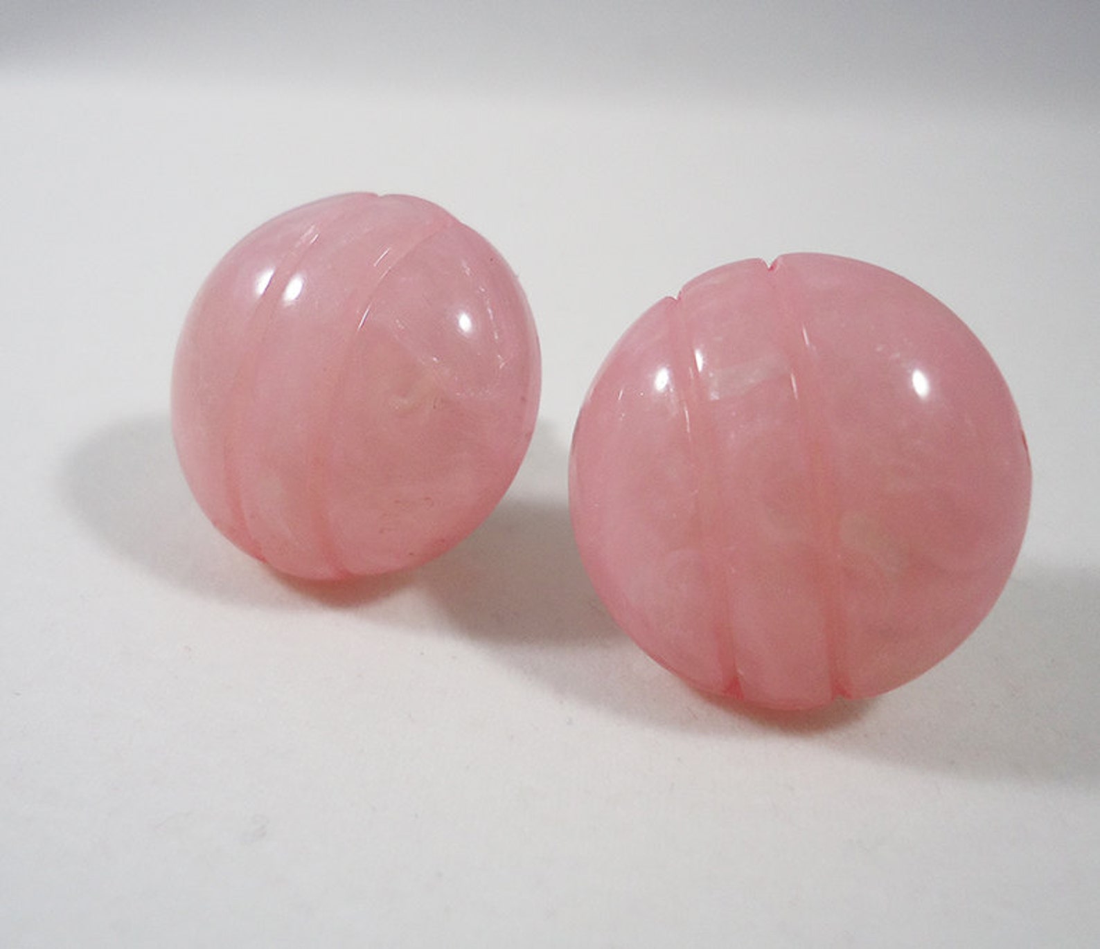Faux Jade Light Pink Round Stud Earrings Vintage Costume Etsy