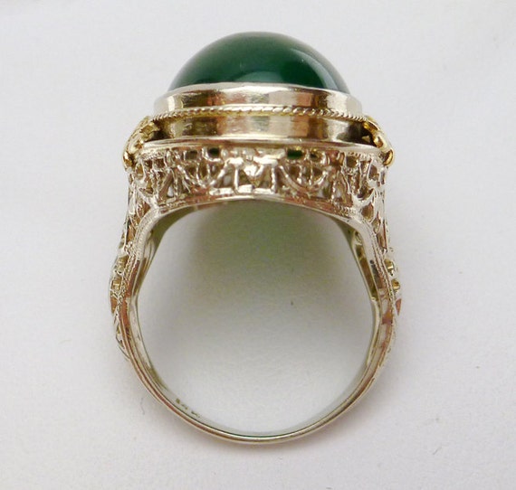 14k Green Onyx Oval Filigree Ring - image 4