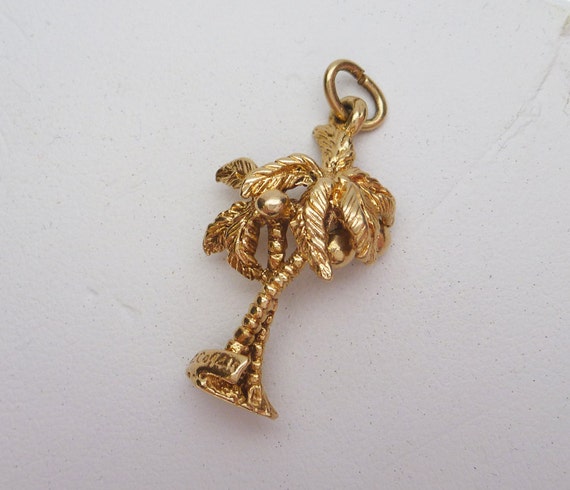 14k Twin Palm Trees with Coconuts Charm - image 1