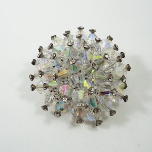 Aurora Borealis and Rhinestone Cluster Brooch Pin Vintage