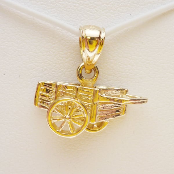 14 kt Pioneer Hand Cart with Spinning Wheel Charm Hand Made