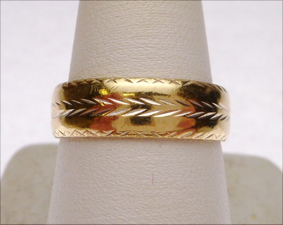 14k Etched Two Tone Band - image 2