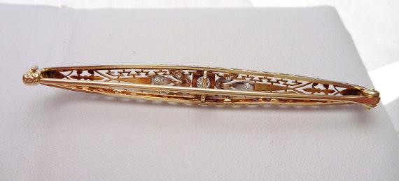 14k Art Nouveau Diamond Filigree Pin - image 3